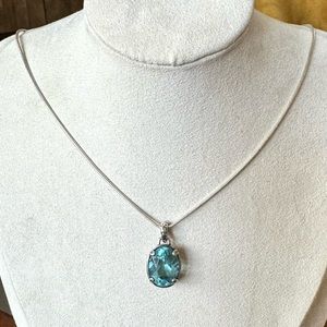 Silpada Sterling Silver and Aqua Glass Pendant Necklace
